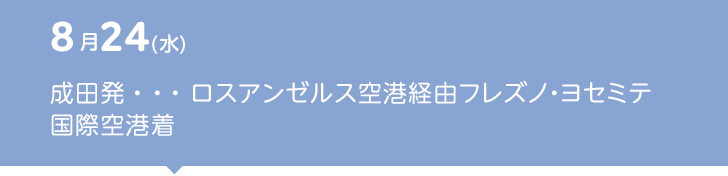 8月24（水） 成田発・・・ロスアンゼルス空港経由フレズノ・ヨセミテ国際空港着