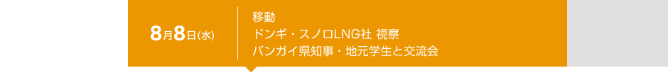 8月8日（水） 移動　ドンギ・スノロLNG社 視察　バンガイ県知事・地元学生との交流会