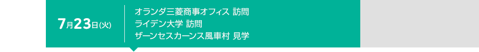 7月23日（火） オランダ三菱商事オフィス 訪問　ライデン大学 訪問　ザーンセスカーンス風車村 見学